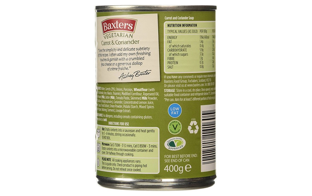 Baxters Vegetarian Carrot & Coriander   Tin  400 grams